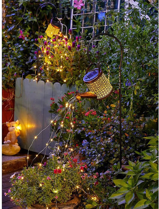 Lámpara LED Solar para decoración de agua con rociador para uso en exteriores, jarra colgante con iluminación impermeable para jardín y villa