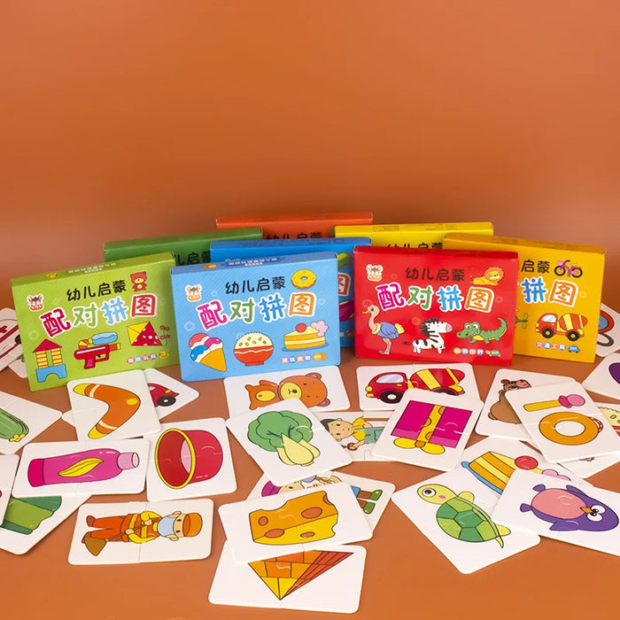 32 cartes flash et puzzles colorés – Modèles d'apprentissage et ludiques pour les enfants