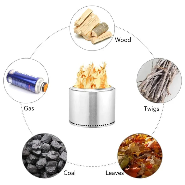 Popular cesta de fuego de acero inoxidable sin humo para acampar al aire libre-hoguera portátil para leña y hogueras