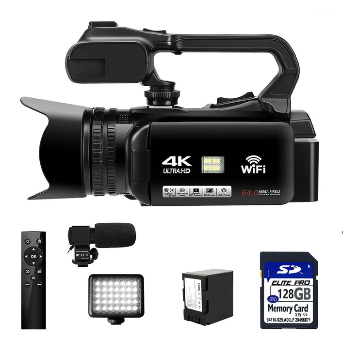 WIFI-Camcorder 4K 64MP 60FPS HD Autofokus Vlogging 4,0" Touchscreen 18X Zoom für Live-Streaming