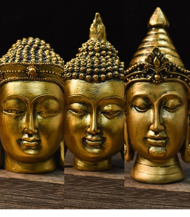 Elegant Gold Buddha Skulptur i Resin - Inomhus Feng Shui Figur för Heminredning och Gåvor