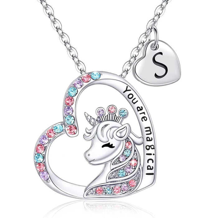 Collar con letra inicial de unicornio mágico: regalo de cumpleaños perfecto para niñas