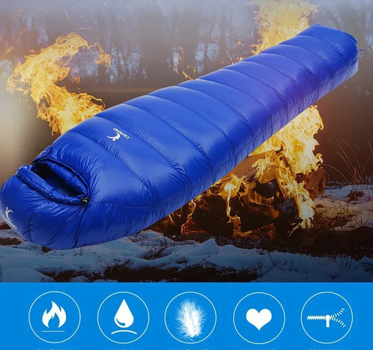 Sac de couchage d'hiver en duvet d'oie pour usage extérieur - Portable et compressible pour le camping et le trekking