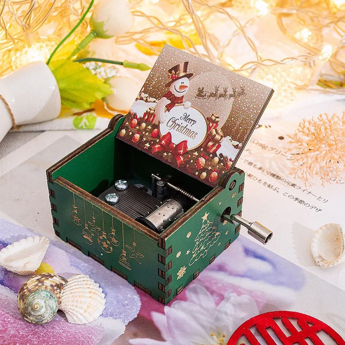 Wooden hand-operated octave box with Christmas music - Exclusive painting and perfect Christmas gift