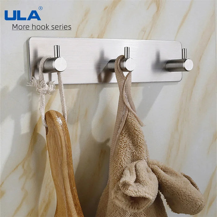 ULA Gancho de pared de acero inoxidable con adhesivo 3M - Accesorios para toallas, ropa, percheros, baño y ducha