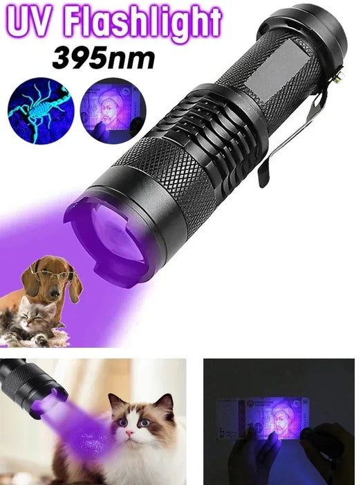 Portable 395nm UV LED Flashlight for Detecting Pet Urine, Scorpions, and Women's Hygiene