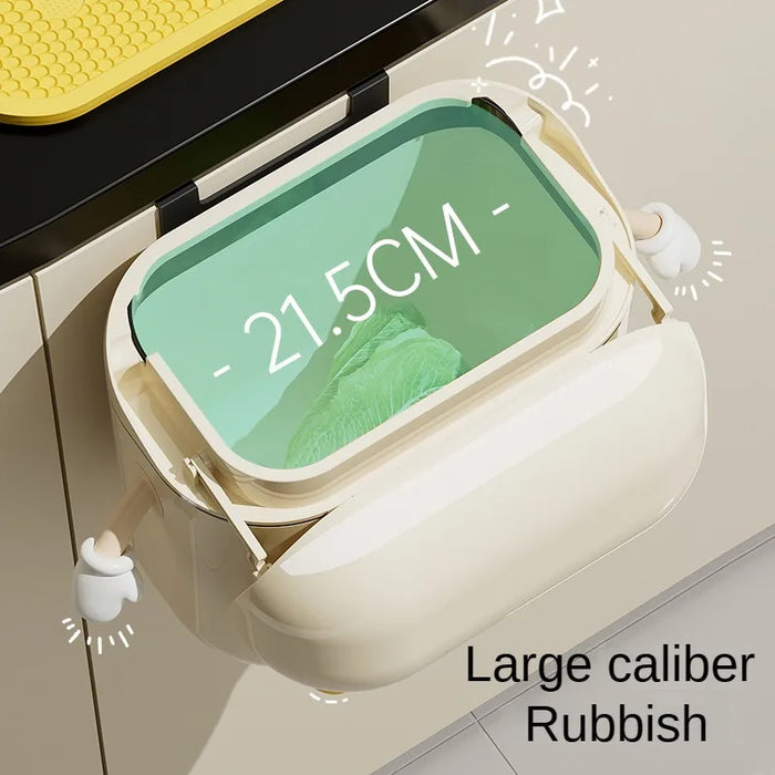 Cream-Colored Wall-Mounted Kitchen and Bathroom Trash Bin with Lid - 9L/12L, Ergonomic Design for Easy Use