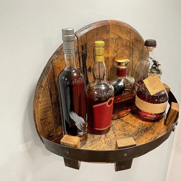 Wall-Mounted Wooden Wine and Whiskey Bottle Rack - Rustic Liquor Shelf for Bourbon - Floating Wooden Display Shelf