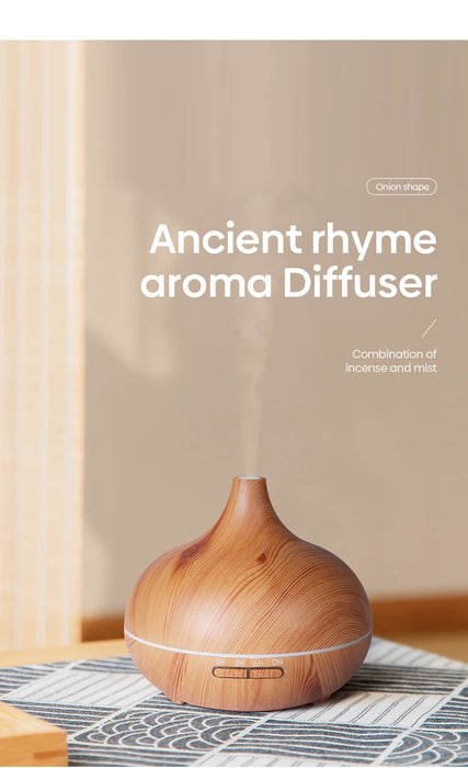 Difusor de aromaterapia de madera de alta calidad de 500 ml con control remoto y humidificador de aire ultrasónico ligero de 7 colores