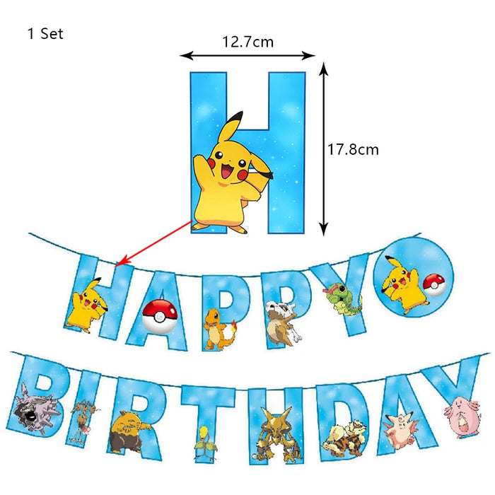 Essentiels de fête d'anniversaire sur le thème de Pikachu – Kit de ballons Lightning Pikachu, vaisselle, bannières et toile de fond pour fête d'enfants