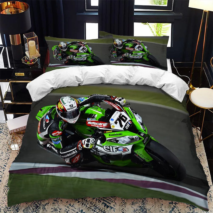 Motorradfahrer-Bettwäsche-Set mit Bettbezug, Queen Calico, Einzelbett, King-Size-Größe, weicher Polyester-Bettbezug, Tröster-Set