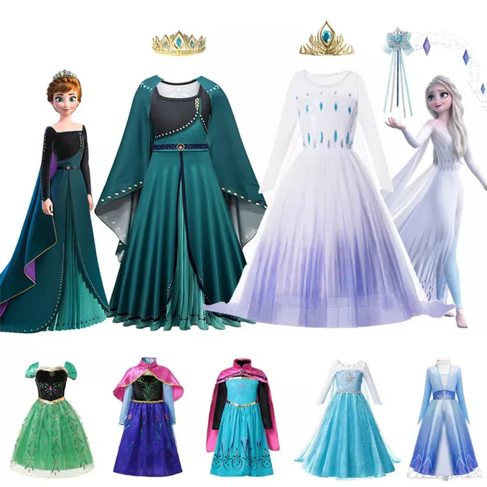 Costume de princesse Disney la reine des neiges pour filles, robe de bal en maille blanche à paillettes, vêtements de carnaval, Cosplay reine des neiges Elsa Anna pour enfants