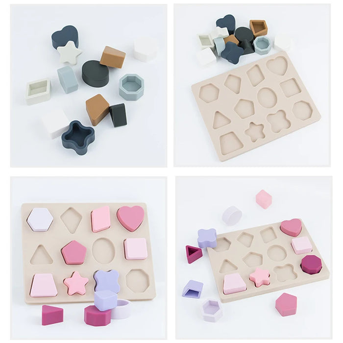 Puzzle enfant Montessori en silicone - Formes géométriques et jeux de puzzle pour l'éducation et l'apprentissage, Silicone de qualité alimentaire