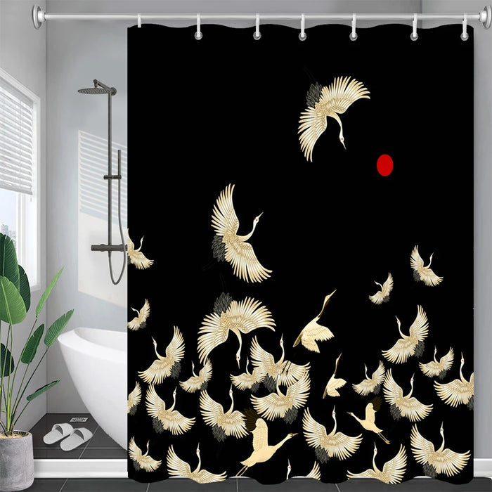 Rideau de douche fleurs et oiseaux de style chinois, décor de salle de bain étanche avec crochets, rideau de douche imprimé 3D