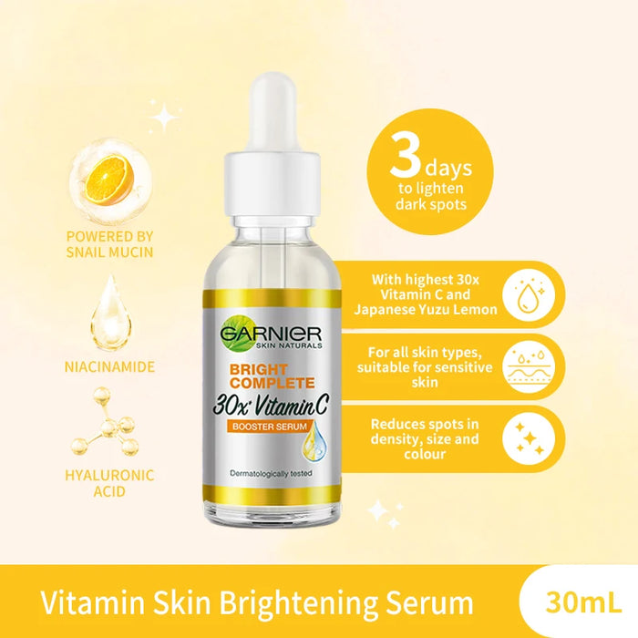 Garnier 30x Sérum à la vitamine C et à la niacinamide pour éclaircir la peau et éliminer les cicatrices d'acné - Essence 30 ml