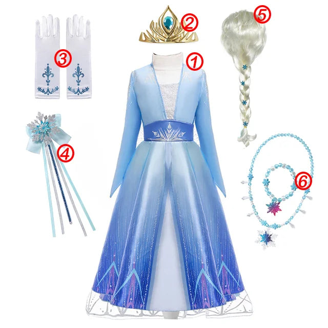 Disney Frozen Vestido para Niña - Vestido de Princesa con Lentejuelas y Red para Carnaval Cosplay de Blancanieves Reina Elsa y Anna