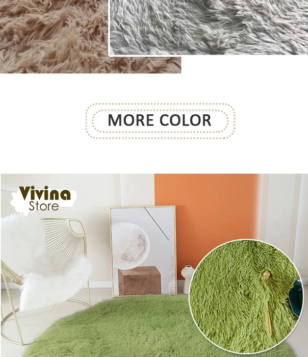 Round Green Plush Rug for Living Room - Fluffy Carpet for Sofa and Chairs, Long-Haired Floor Mat for Bathroom and Kids' Room Décor