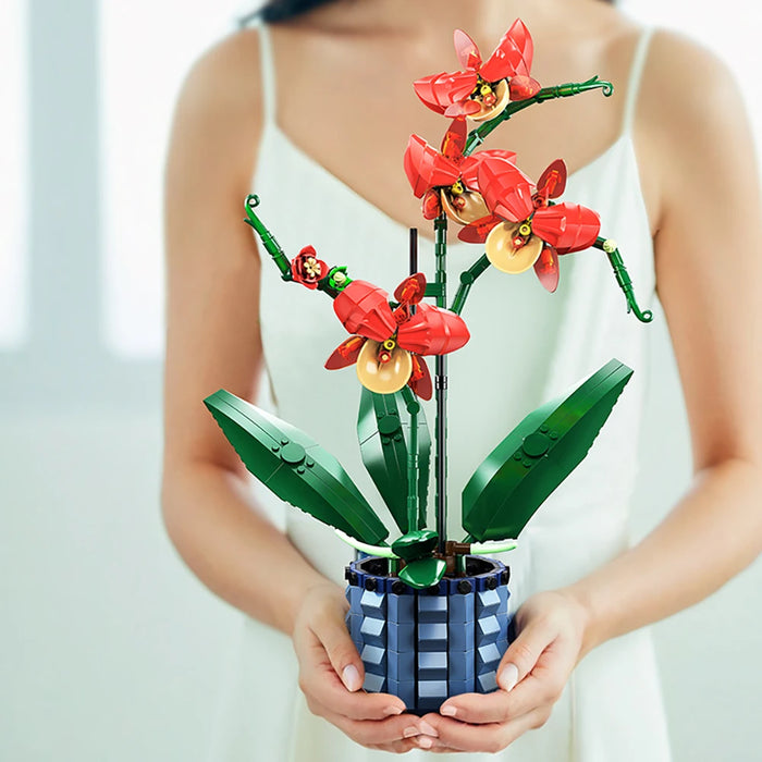 Orkidé Byggsatser med Blommor, Konstgjorda Växtbyggblock för Barn och Vuxna Från 6 År