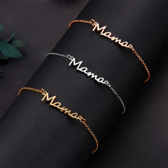 Elegant "Mama" Double Chain Charm Bracelet for Women - Stylish Metal Bangle Gift in 3 Colors for Mother's Day