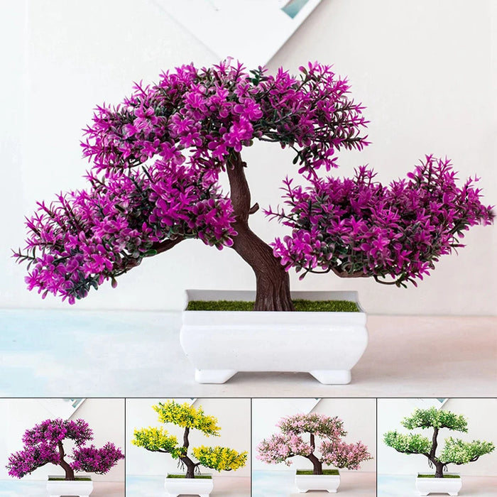 Artificial Potted Bonsai Trees – Small Decorative Flowering Plants for Home and Event Decor