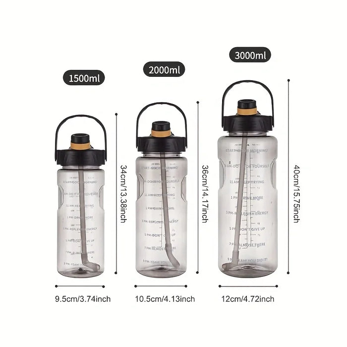 LUSQI High-Capacity Sport Water Bottle 1.5L/2L/3L - Leak-Proof with Straw and Time Markers for Home and Outdoor Activities