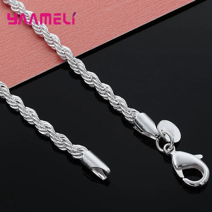 Élégant collier à maillons en argent sterling 925 pour hommes et femmes – Disponible en largeurs de 2 mm, 3 mm et 4 mm avec fermoir crabe