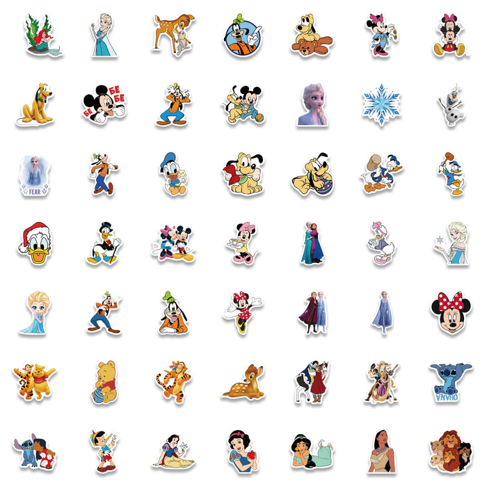 Colorful Disney Sticker Pack – 50/100 Assorted Stickers Featuring Anna, Mickey, and More for Personalizing Laptops, Skateboards, and Phones