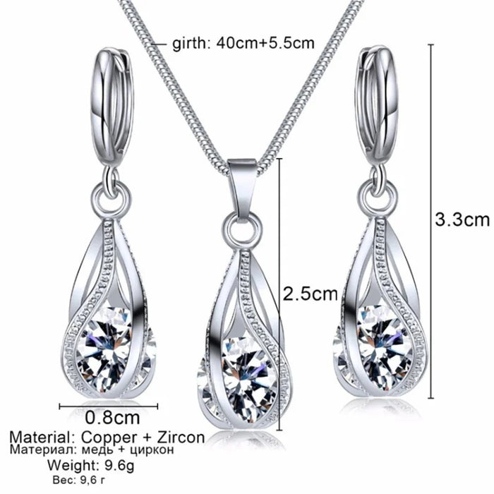 Elegant Melody Pendant and Earring Set - Sparkling Zircon Crystal Jewelry for Women