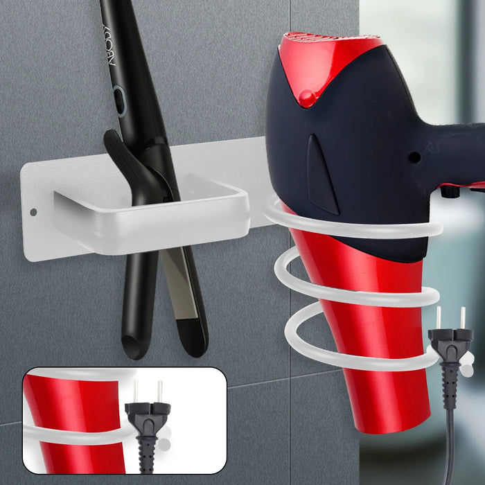 Soporte para secador y plancha de pelo - Estante de almacenamiento montado en la pared para accesorios de baño