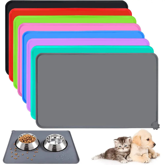 Tapis imperméable et antidérapant pour gamelles pour chats et chiens, tapis en silicone à bords hauts pour l'alimentation des animaux de compagnie