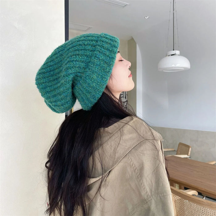 Bonnet en laine unisexe d'hiver, bonnet tricoté en vrac, bonnet Skullies surdimensionné et chaud coréen pour femmes, cadeau de noël