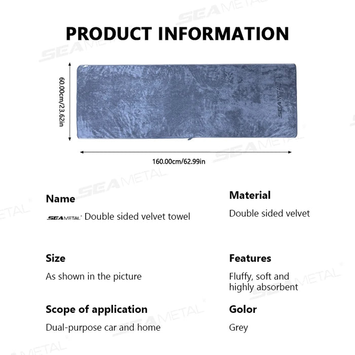 SEAMETAL Mikrofasertuch für die Autowäsche 160x60cm – Extra großes Reinigungs- und Trockentuch für die Autopflege