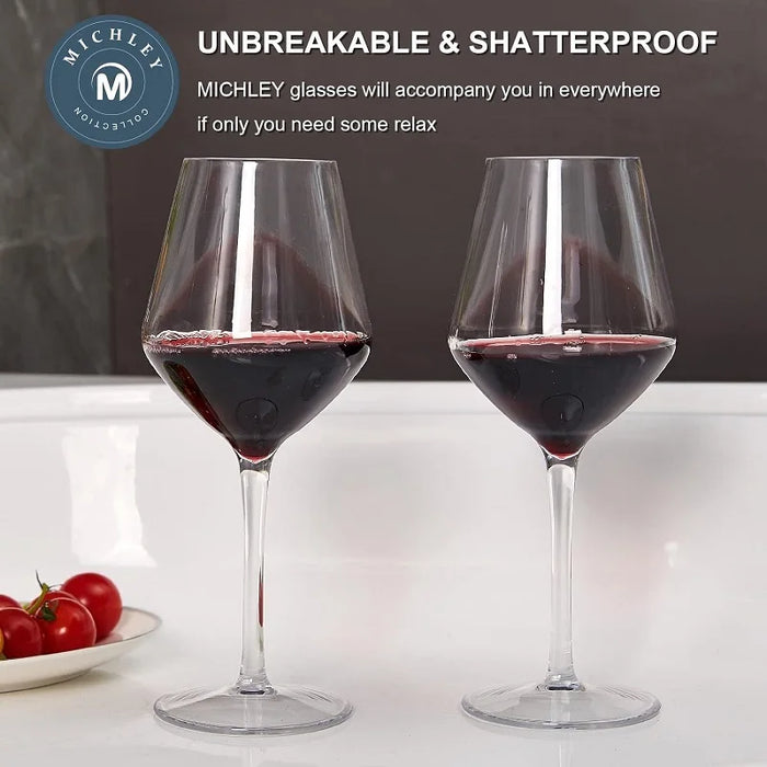 MICHLEY Lot de 2/4/6 verres à vin en plastique Tritan indestructibles pour pique-nique – Verres à vin de luxe réutilisables pour les fêtes et l'extérieur, passent au lave-vaisselle