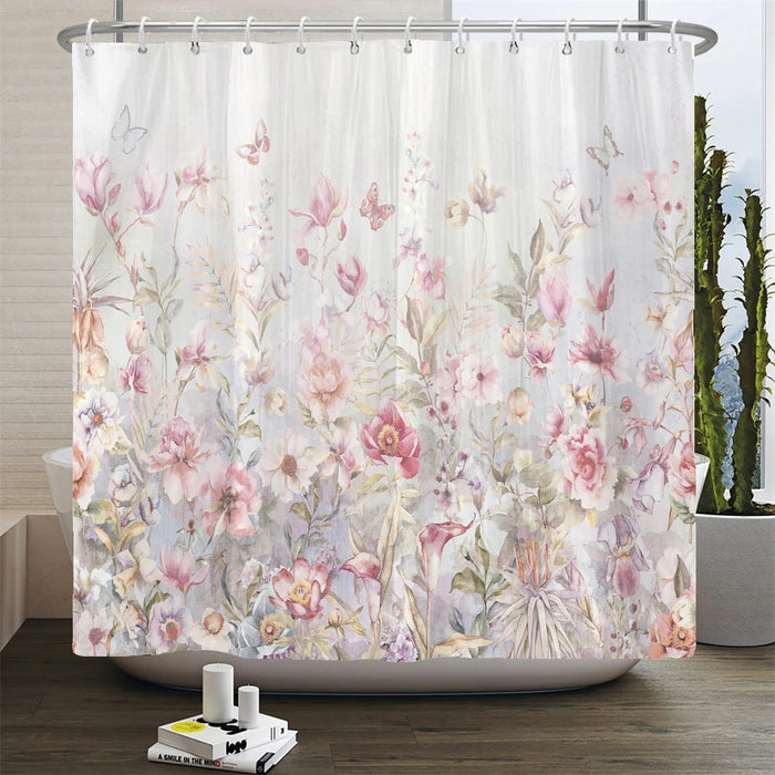 Rideau de douche en forme d'arbre à fleurs et oiseaux de Style chinois, imperméable, décor de salle de bain avec crochets, rideau de bain imprimé en 3D