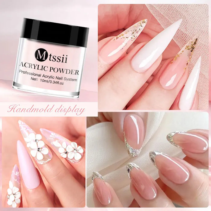 Mtssii 10g Poudre Acrylique Rose Clair Blanc - Polymère Professionnel pour Extension d'Ongles sans Traitement de Lampe - Accessoires pour Ongles