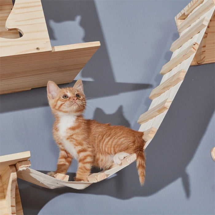 Hamac mural pour chat, avec étagères d'escalade, arbre à griffes en bois, étagères d'escalier et échelle en sisal pour l'escalade du chat