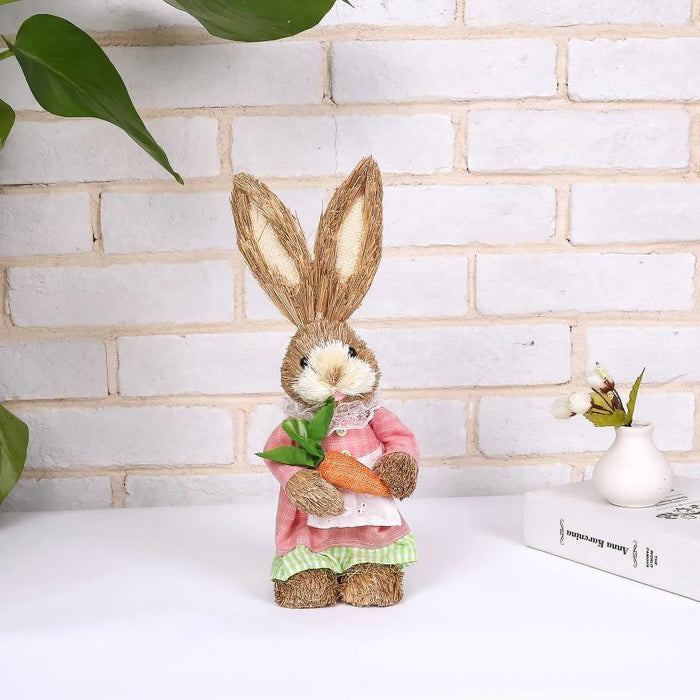 Décoration de Pâques 2024 - Lapin houblonné créatif dans un sac en paille pour la maison et le jardin