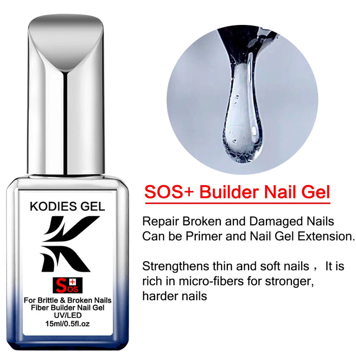 KODIES GEL SOS Fibre Builder Nagelgel in der Flasche 15 ml UV Semi Permanent Clear Pink Nail Strengther Extension Construction Gel