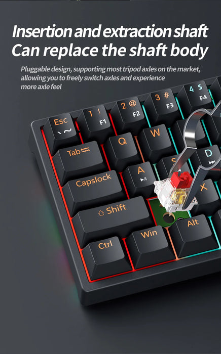 MUCAI MK61 USB Gaming Mechanical Keyboard 61 Keys Red Switch Cable with Detachable RGB Backlight Hot Swappable