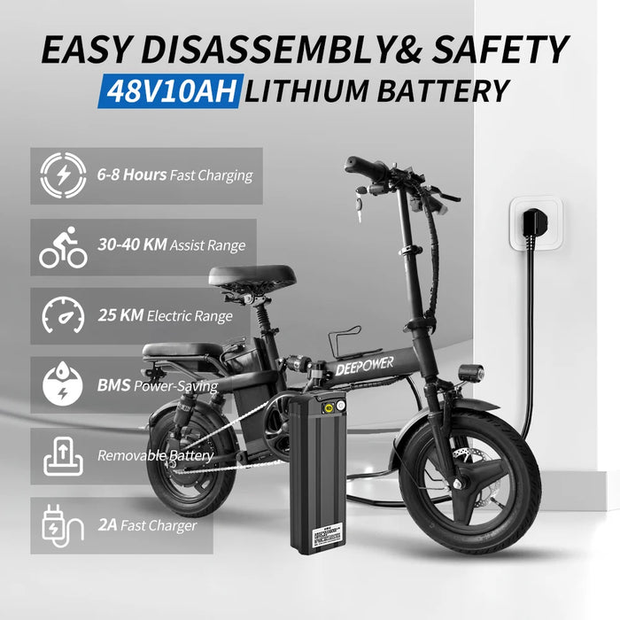 DeePower K300 14 pouces vélo électrique pliant pour adultes, vélo électrique avec batterie au Lithium, vélo de banlieue-Ebike 20MPH