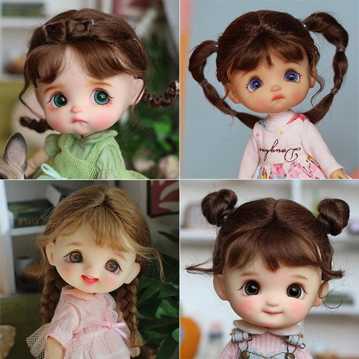 Cheveux de poupée avec frange et queue bouclée en mohair doux, adaptés à Ob11, 1/12 BJD, 1/8 BJD - Accessoires de poupée