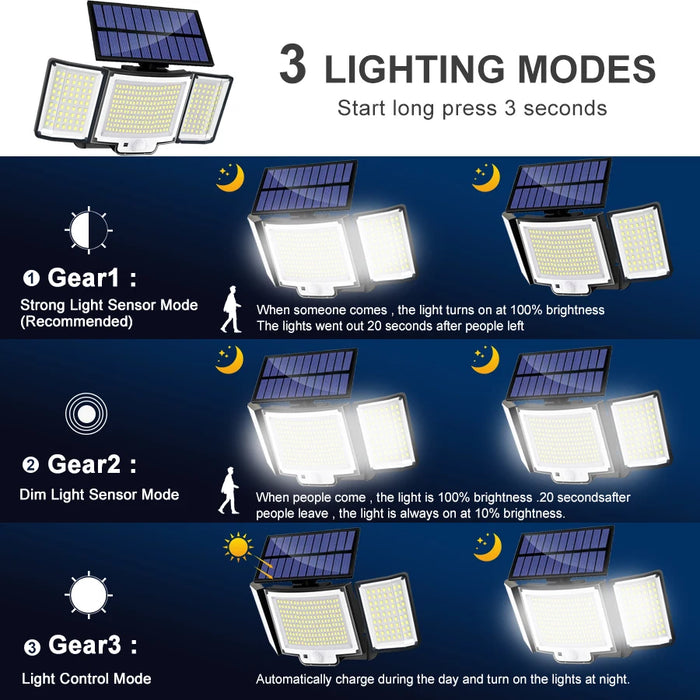 Luces de ventilador al aire libre 328/348 LED Sensor de movimiento súper ligero integrado potencia fuerte IP65 impermeable 3 modos de trabajo pared de jardín