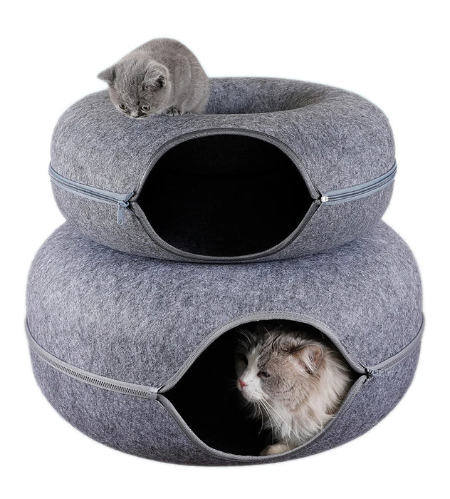 Donut Cat Bed Interactive Cat Tunnel Play Opportunity Dual Use Indoor Cat Equipment Cat Training Toy Cat House