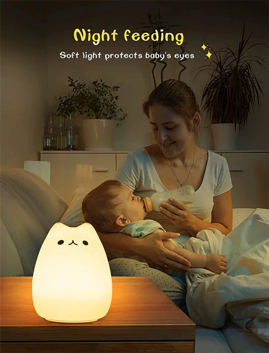 Lámpara de noche LED con forma de gato, lámpara de silicona colorida con pilas para decoración de habitaciones infantiles y infantiles