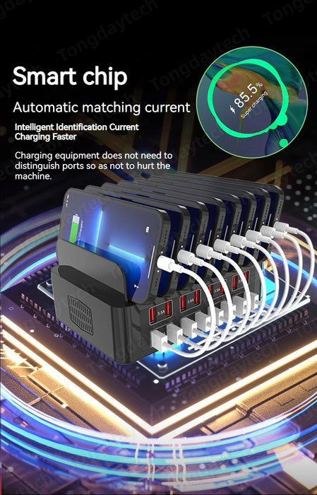 Chargeur rapide 150 W avec 16 ports USB – Station de charge universelle pour iPad, iPhone 14/13, Samsung S22, Xiaomi et tablettes