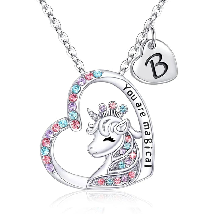 Collar con letra inicial de unicornio mágico: regalo de cumpleaños perfecto para niñas