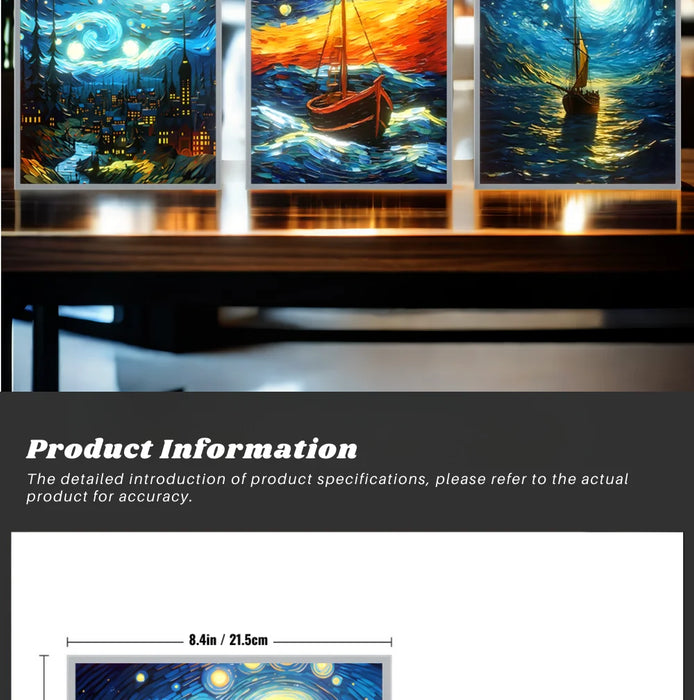 Pintura al óleo creativa y brillante del cielo estrellado de Van Gogh, decoración conectada por USB para sala de estar, dormitorio y entrada, lámpara de ambiente única como regalo