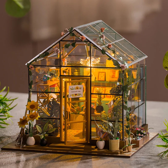 Mini maison de fleurs en bois à faire soi-même - Puzzle de maison de poupée 3D avec meubles et décorations