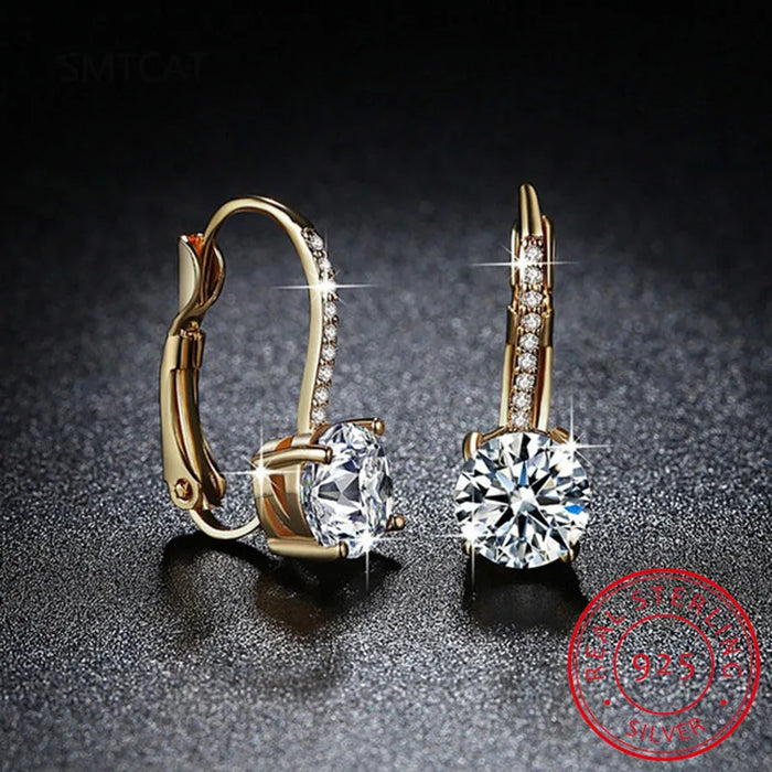 Boucles d'oreilles tendance plaquées or 14 carats avec anneaux en argent et moissanite pour femme