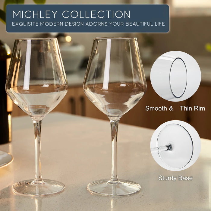 MICHLEY Lot de 2/4/6 verres à vin en plastique Tritan indestructibles pour pique-nique – Verres à vin de luxe réutilisables pour les fêtes et l'extérieur, passent au lave-vaisselle